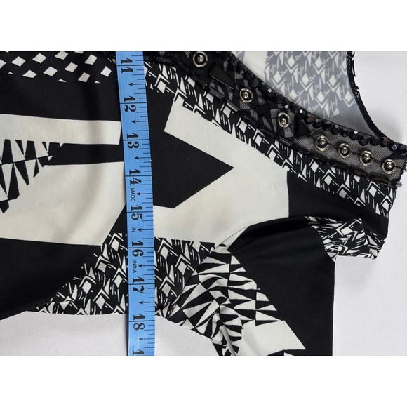 PerSeption Concept Black White Geometric Beaded Officewear VNeck Sheath Dress S - Picture 8 of 10
